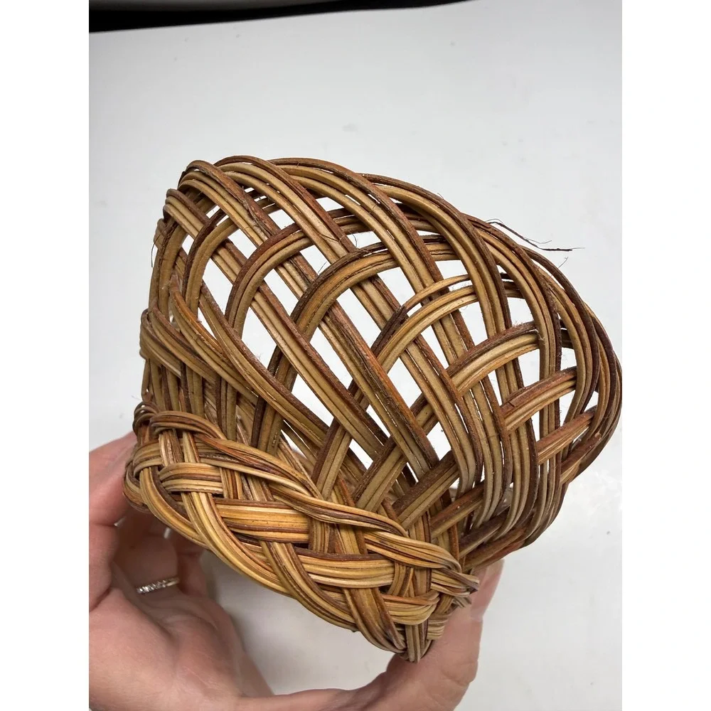 Vintage Oval Wicker Basket Handcrafted Open Weave Lattice Boho Decor Brown